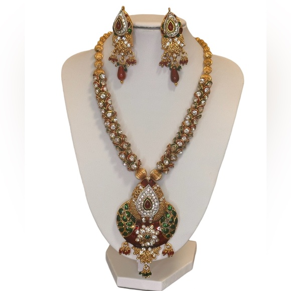 Bridal Gold 14k playing on Sterling Silver: Meena Kari &Semi Precious Gemstones - Picture 1 of 4